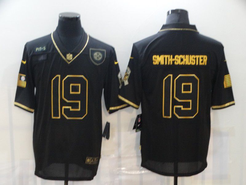 Men Pittsburgh Steelers #19 Smith-schuster Black Retro Gold Lettering 2020 Nike NFL Jersey